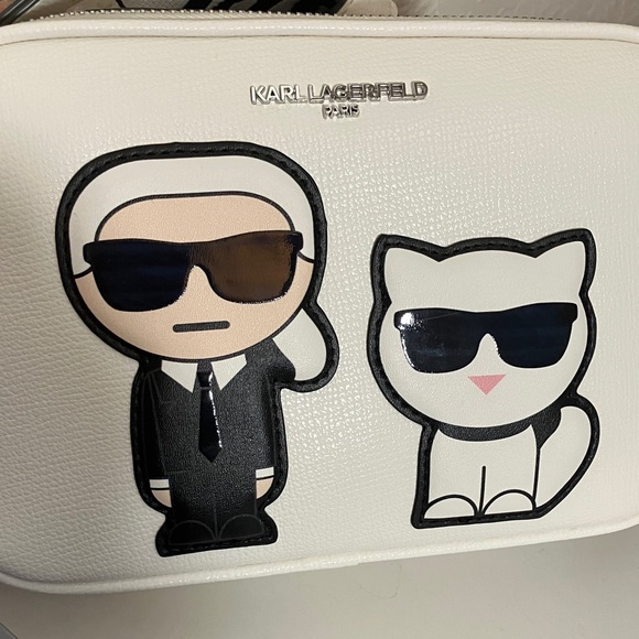 Karl Lagerfeld Paris White Camera Bag with Cat Graphic & Guitar Strap - Picture 4 of 9